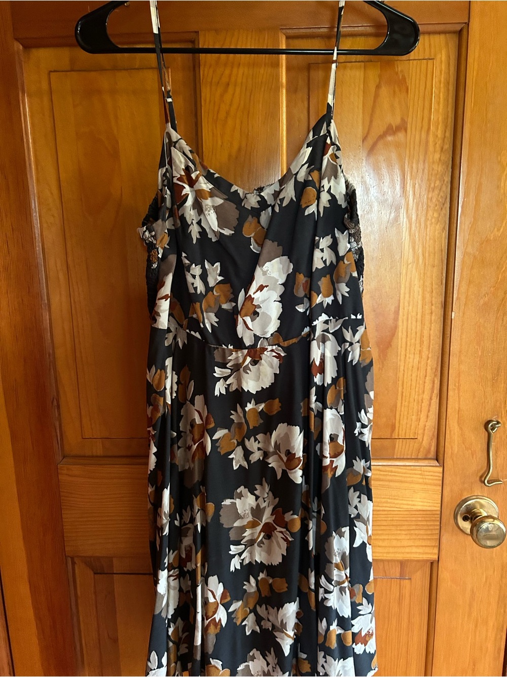 Old Navy Black Floral Slip Midi Dress with Brown Accents